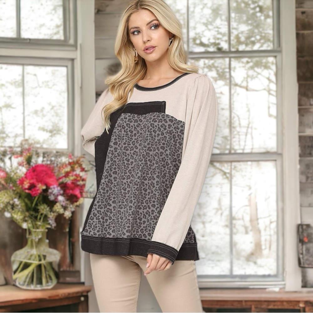 Leopard Mixed Print Top